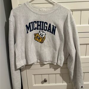 Champion White Michigan Women's Crew Neck Sweater